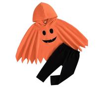 Toddler Girls Halloween Print Hooded Cape Blouse Tops with Solid Color Pants Outfits for Little Girls Dress-up (Orange, 12-18 Months)