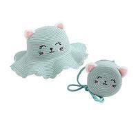 Toddler Girls Hat with Zip Bag Cute Cat Furry Ears Kids Sun rotection Bucket Hat Ruffle Wide Brim Elegant Trendy Visor Caps Outdoor Travel Holiday Beach (Mint Green, One Size)