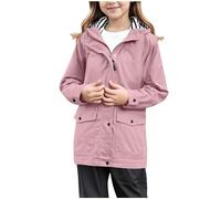 Toddler Girls Jacket Lightweight Hooded Windbreaker Raincoats Kids Water-Resistant Light Rain Jacket Solid Color Outwear Striped Lined Long Trench Coats for Girls (Pink, 13-14 Years)