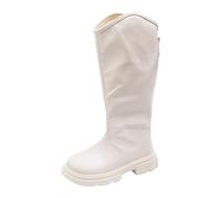Toddler Girls' Knee High Zip Riding Boots Faux Lined Block Low Heel Winter Shoes Snow Boots Lightweight Outdoor Shoes (White, 13 Little Child)