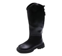 Toddler Girls' Knee High Zip Riding Boots Faux Lined Block Low Heel Winter Shoes Snow Boots Lightweight Outdoor Shoes (Black, 13 Little Child)