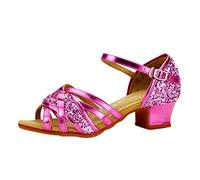 Toddler Girls Latin Dancing Shoes Low Heel Kids Baby Tango Ballroom Dance Party Birthday School Shoes for Girl Kit (Hot Pink, 1)