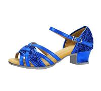 Toddler Girls Latin Dancing Shoes Low Heel Kids Baby Tango Ballroom Dance Party Birthday School Shoes for Girl Kit (Blue, 1.5)