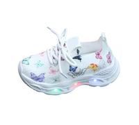 Toddler Girls Light Up Shoes LED Flashing Lightweight Mesh Breathable Adorable Running Sneakers Soft Soled Mesh Casual Shoe Walking Sneaker for Little Kid White