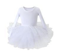 Toddler Girls Multi-Layer Sequin Dance Skirt Ballet Tutu Dresses Long Sleeve Ballet Leotards Dresses for Baby Birthday Flowing Outfit Girls Boho Cute Summer Skirt (White, 3-4 Years)