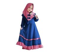 Toddler Girls Muslim Abaya Prayer Dress with Hijab Baby Eid Outfits Islamic Middle East Arabian Dubai Robe Ramadan Kids Outfit Toddler Kaftan Dress (Blue, 3-4 Years)