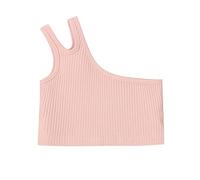 Toddler Girls One Shoulder Tank Top Solid Color Cotton Kids Off Shoulder Cropped T Shirt Camisole Undershirts Sleeveless Dance Athletic Gymnastics Tee (Pink, 5-6 Years)