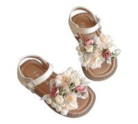 Toddler Girls Open Toe Sandals Ankle Strap Flower Princess Style Flat Beach Shoes with Sparkly Beaded Comfortable Anti Slip Sole Summer Holiday Wedding Party Dress Footwear
