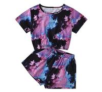 Toddler Girls Outfits Summer Short Sleeve Cropped Tops Tie Dye T Shirts Shorts Set 2PCS Baby Clothes Birthday Gifts Purple