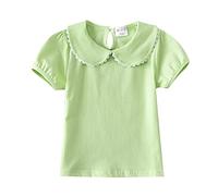 Toddler Girls Peter Pan Collar Shirt Lace Short Sleeve Cute Tops Solid Color Basic T Shirts Tie Back Summer Blouse (Green, 18-24 Months)