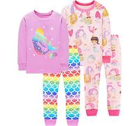 Toddler Girls Pyjamas Sets 100% Cotton Pajamas 4 Pieces Pjs Nightwear Mermaid Print Kids Christmas Sleepwear Long Sleeve Tops & Pants Children Outfit Age 1-2 Years