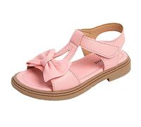 Toddler Girls Sandals Bow Open Toe Non Slip Soft Flat Plain Slingback Shoes Kids Arch Support Leather Slip On Wide Fit Princess Slides Summer Casual Beach Slippers (Pink, 2.5 Big Kids)