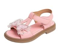 Toddler Girls Sandals Bow Pearl Glitter Open Toe Non Slip Soft Flat Plain Slingback Shoes Kids Arch Support Leather Slip On Wide Fit Sport Slides Summer Casual Beach (Pink, 13 Little Child)