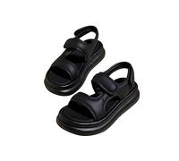 Toddler Girls Sandals Open Toe Strappy Non Slip Soft Flat Plain Slingback Shoes Kids Arch Support Leather Slip On Wide Fit Waterproof Slides Summer Casual Beach (Black, 12.5 Little Child)