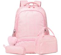 Toddler Girls School Backpacks with Lunch Bag School Case for Boys Girls, Pink Checkered, 11.5" x 5.1" x 15"