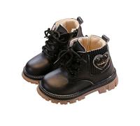 Toddler Girls' School Boots Side Zipper Ankle Booties, Kids Lace Up Patent Leather Walking Shoes Round Toe Combat Boots Lug Sole Chunky Heels Footwear Winter Fall