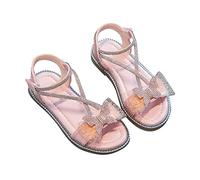 Toddler Girls Sequin Sandals Butterfly Open Toe Strappy Non Slip Soft Flat Walking Shoes Kids Arch Support Slip On Wide Fit Slides Summer Casual Beach Lightweight Slippers (Red, 35)
