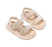 Toddler Girls Sequin Sandals Glitter Open Toe Strappy Non Slip Soft Flat Slingback Shoes Kids Arch Support Leather Slip On Wide Fit Sport Slides Summer Casual Beach (Beige, 13 Little Child)