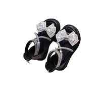 Toddler Girls Sequin Sandals Open Toe Strappy Non Slip Flat Zip Walking Shoes Kids Arch Support Leather Slip On Wide Fit Slides Summer Casual Beach Slippers (Black, 12.5 Little Child)