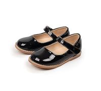 Toddler Girls' Shoes English Small Leather Shoes Spring And Autumn Single Shoes Soft Sole Student Shoes Ballet Slippers for Big Girls (Black, 1.5 Little Child)
