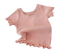 Toddler Girls Short Sleeve Ruffle T Shirts Solid Color Crew Neck Kids Cute Top Cotton Casual Tshirt Toddler Plain Summer Tee Soft Comfy School Outdoor (Pink, 18-24 Months)
