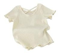 Toddler Girls Short Sleeve Ruffle T Shirts Solid Color Crew Neck Kids Cute Top Cotton Casual Tshirt Toddler Plain Summer Tee Soft Comfy School Outdoor (Beige, 3-4 Years)
