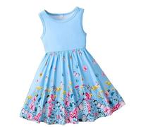 Toddler Girls' Sleeveless Buterfly Floral Dress | Summer Casual Style with Smocked Waist 2 Bunnies Flower Girl Dress Baby Girl Dress Short Sleeve
