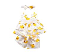 Toddler Girls Sleeveless Cartoon Prints Ruffles Vest Tops T Shirt Shorts Outfits 2 Month Old Hair Yellow