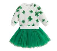 Toddler Girls Spring Tulle Dress Shamrock Print Sweatshirt Jumper Dresses, Kids Patchwork A-Line Tutu Dress Irish Dress Saint Patrick Day Paddy's Day Clothes Green 5 Years