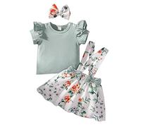 Toddler Girls Summer Clothes Baby Short Sleeve Tops Solid Color T-Shirts Skirts 2PCS Outfits for Birthday Green