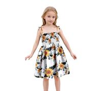 Toddler Girls Summer Dress Sleeveless Sunflower Print Boho Ruffle Smocked Flowy Dresses Young Girl Fashion Dresses Baby Girl First Birthday Outfit