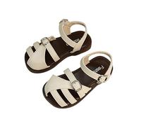 Toddler Girls Summer Sandals Leather Strappy Non Slip Soft Flat Slingback Walking Sandals Kids A ch Support Fashion Casual Shoes Party Dance Lightweight Slippers (White, 10 Little Child)