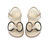 Toddler Girls Summer Sandals Pearl Bow Strappy Non Slip Soft Flat Walking Sandals Kids A ch Support Fashion Casual Comfort Shoes Party Dance Lightweight Slippers (White, 6 Infant)