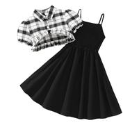 Toddler Girls Summer Short Sleeve Solid Tops and Dress 2PCS Outfits Clothes Set for Children Clothes Summer Outfit Girls Black