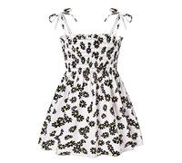 Toddler Girls Summer Slip Dresses Cute Floral Print Kids Pleated Beach Dress Flowy Spaghetti Straps A Line Swing Smocked Skirts Holiday Birthday Party
