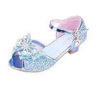 Toddler Girls T Strap Sandal Princess Shoes Bow High Heels Show Princess Shoes (Blue, 10.5 Little Child)
