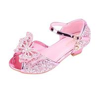 Toddler Girls T Strap Sandal Princess Shoes Bow High Heels Show Princess Shoes (Pink, 10.5 Little Child)
