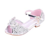 Toddler Girls T Strap Sandal Princess Shoes Bow High Heels Show Princess Shoes (Silver, 12.5 Little Child)