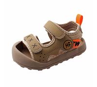 Toddler Girls Walking Shoes Leather Mesh Open Toe Non Slip Soft Flat Sandals Infant Kids Slip On Wide Fit Arch Support Slides Summer Casual Beach Lightweight Slippers (Khaki, 8.5 Toddler)