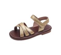 Toddler Girls Wide Fit Sandals Summer Open Toe Gladiator Shoes Baby Infant Breathable Adjusted Strap Flat Barefoot Slides Lightweight School Dress Slippers (Gold, 5.5 Infant)