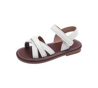 Toddler Girls Wide Fit Sandals Summer Open Toe Gladiator Shoes Baby Infant Breathable Adjusted Strap Flat Barefoot Slides Lightweight School Dress Slippers (White, 7.5 Toddler)