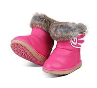 Toddler Girls Winter Snow Boots Kids Leather Waterproof Booties Outdoor Fur Lined Warm Ankle Boots for Baby with Wings Rose 8 UK Child
