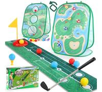 Toddler Golf Set with Club, 3 in 1 Kids Golf Set Putting Practice Mat, 3-Sided Chipping Net, Toddler Games for Birthday Gifts Indoor Outdoor