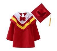 Toddler Graduation 2pc Outfit Set - for Girls & Boys, Includes Gown, Bachelor Dress & Hat, Adorned with Bows, Ideal for Graduation Photos (Red, 3-4 Years)