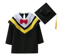 Toddler Graduation 2pc Outfit Set - for Girls & Boys, Includes Gown, Bachelor Dress & Hat, Adorned with Bows, Ideal for Graduation Photos (Yellow, 4-5 Years)
