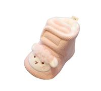 Toddler Grippy Socks Cotton Shoes Autumn and Winter Plus Velvet Thick Foot Anti Drop Boots Barefoot Shoes Baby (Pink, 4 Infant)