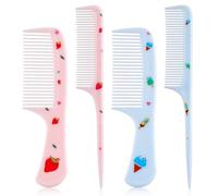 Toddler Hair Comb, 4 Pcs Cute Hair Comb Set Plastic Fine Tooth Rat Tail Combs Portable Detangling Comb for Women Girls All Hairs Types Long Short Wet Dry Curly Straight (Blue, Pink)