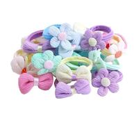 Toddler Hair Ties, 24Pcs Kids Hair Ties Colorful Cute Flower and Bow Elastic Toddler No Damage Scrunchies for Little Girls, Mix Styles and Colors