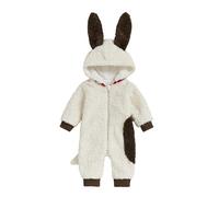 Toddler Halloween Dog Costume Baby Romper Long Sleeve Hood Zip Up Full Aminal Halloween Cosplay (White, 6-12 Months)