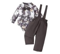 Toddler Halloween Outfit Boys Size 3 Summer Clothes Infant Boys Girls Halloween Long Sleeve Cartoon Prints Romper Bodysuits Suspenders Pants Newborn Outfits Toddler 4 (Grey, 12-18 Months)